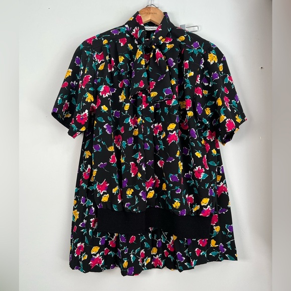 Vintage Alfred Dunner Black & Multicolour Floral AOP Matching Skirt & Blouse 10 - Picture 1 of 8